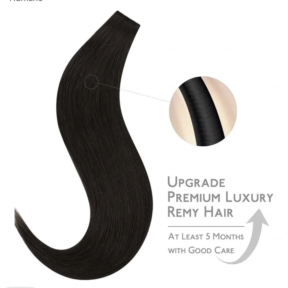 ⭐️ 20” Natural Black Invisi‎ Edge Tape in Human Hair Extensions 30g 10pcs #RD7